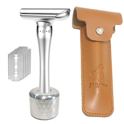 LR Adjustable Safety Razor Double Edge Classic Mens Shaving Mild to Aggressive 1-8 File Hair Removal Shaver it with 5 Blades