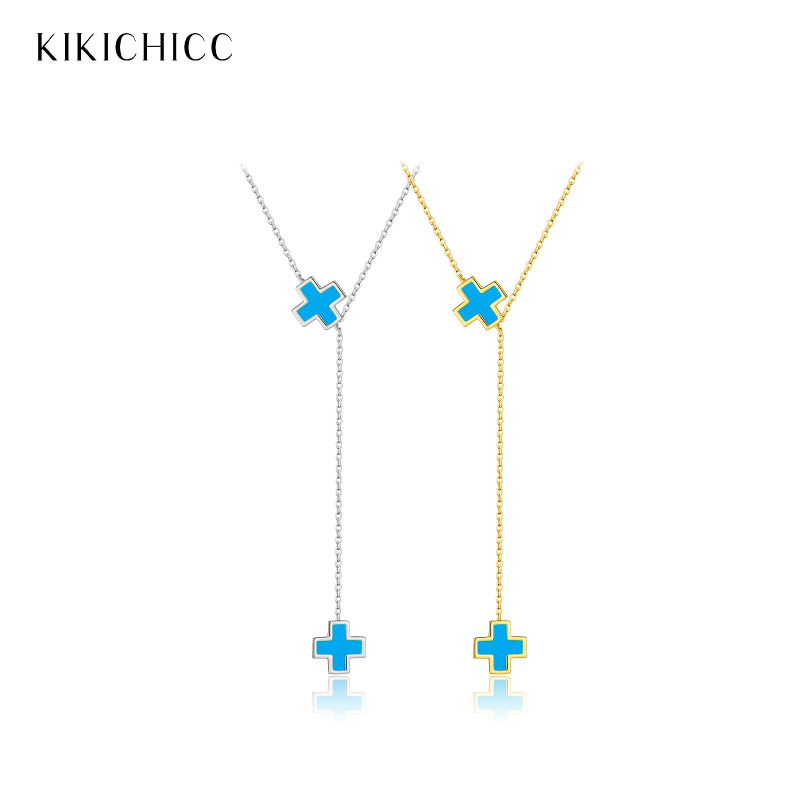 KIKICHICC Women 925 Sterling Silver Blue Cross Enamel Y-Shaped Necklace Long Chain 2024 New Rock Punk Fine Jewelry Gift