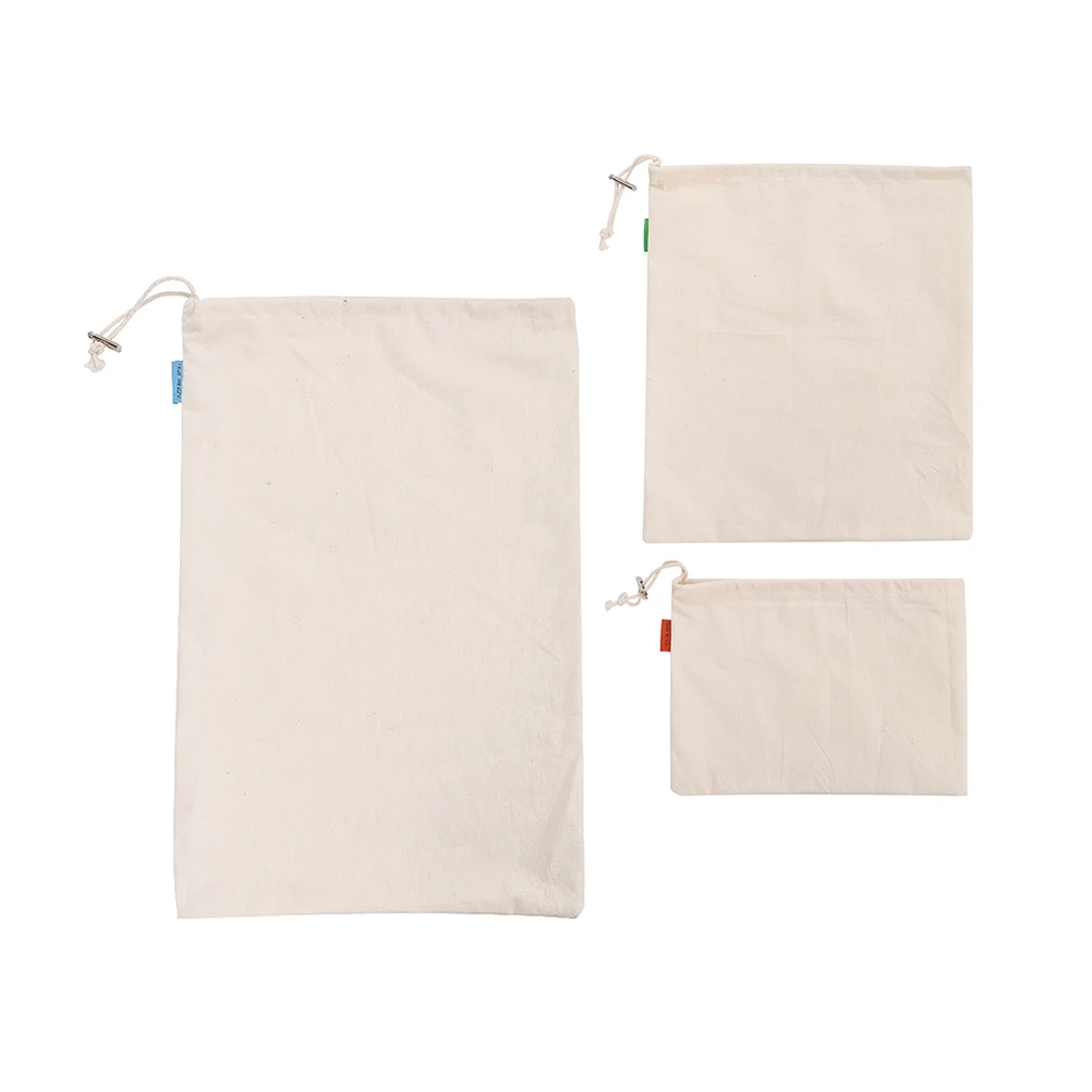 

3Pcs Cotton Storage Bags Drawstring Design EcoFriendly Reusable Food Containers for Flour Rice Daily Household Use
