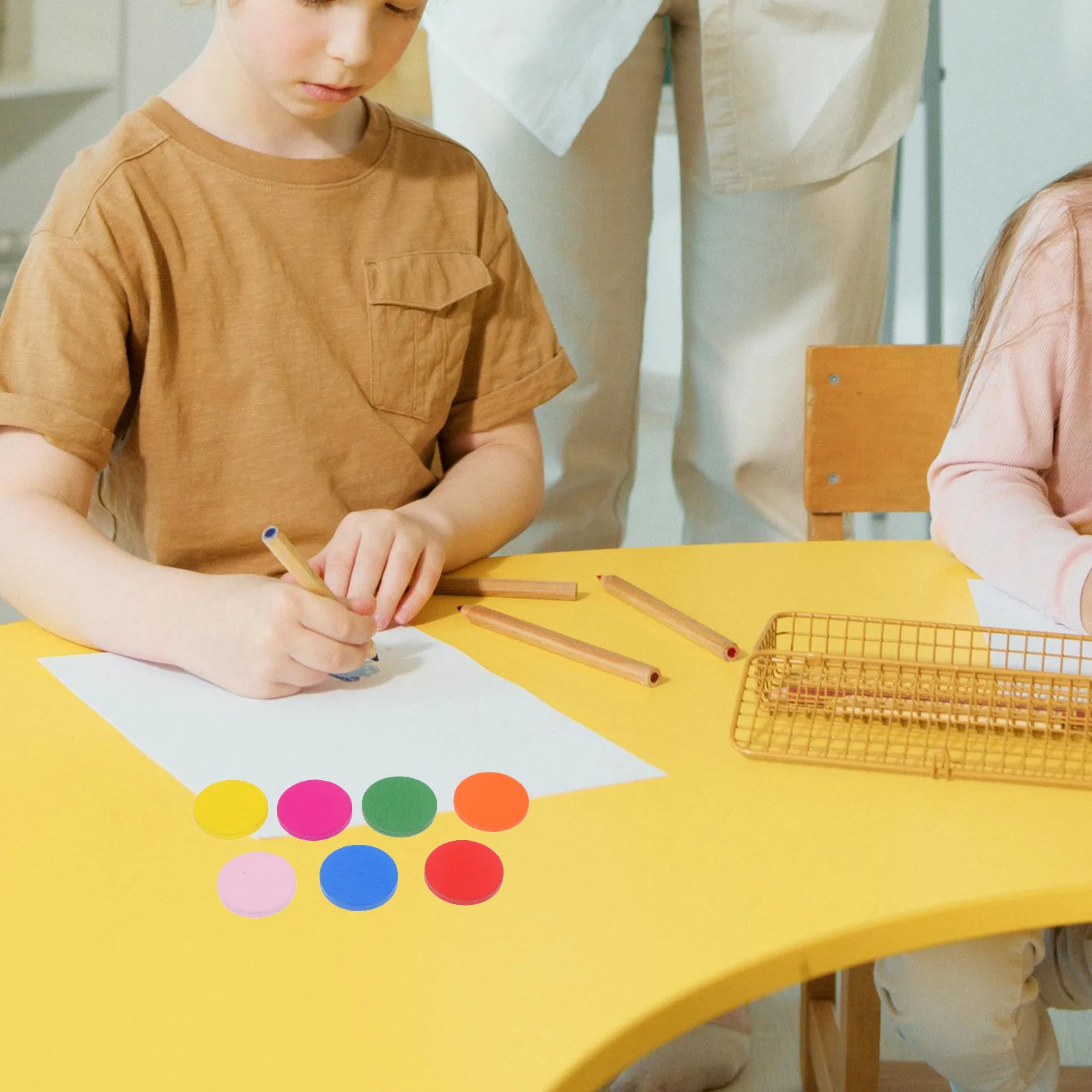 

50pcs Math Teaching Aids Colorful Round Wood Discs Learning Tools For Kids Diy Wooden Pieces Decor Craft Supply Educational