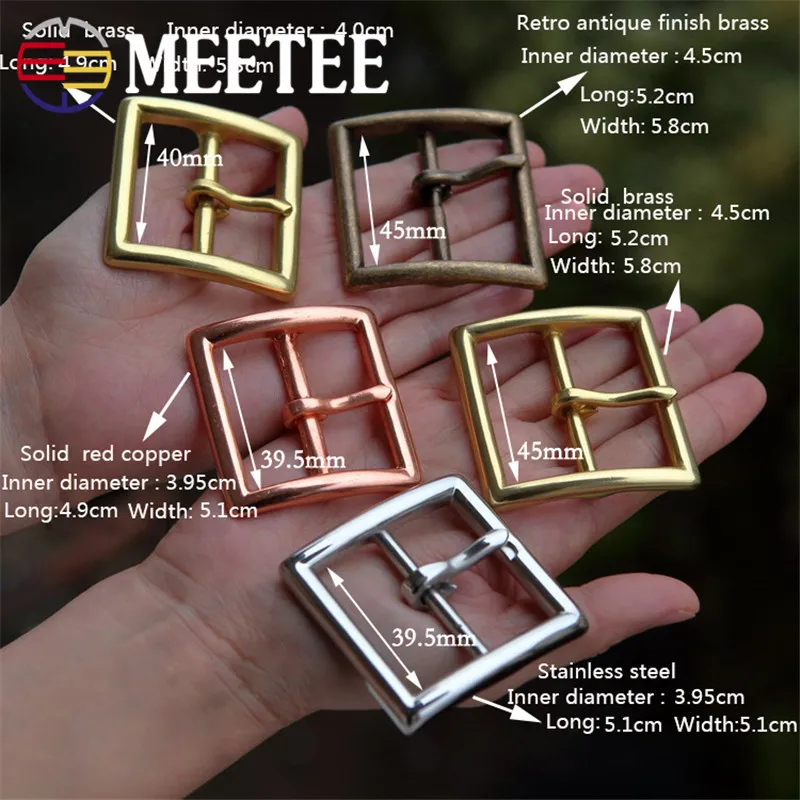 Meetee 40/45mm Pure Copper Belt Buckle Stainless Steel Metal Belts Buckles Head Needle Pants DIY Jeans Waistband Accessories