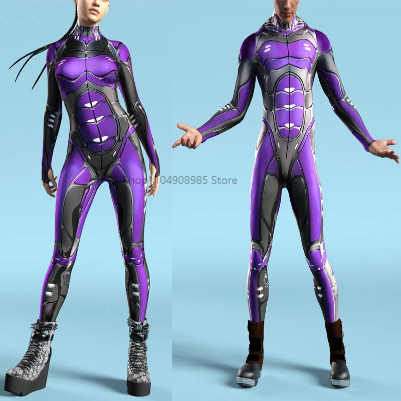 

Hydrobot Purple Costume Futuristic Cyber Mechanical Armor Cosplay Punk Jumpsuit Costume Elastic Holiday Party Fancy Bodysuits