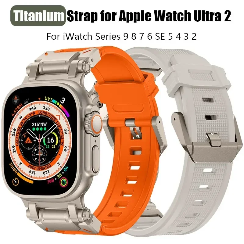 

Silicone+Titanium Strap For Apple Watch Ultra 2 49mm 41mm 45mm Sports Rubber Band For iWatch 9 8 7 6 5 4 3SE 40mm 44mm Bracelet