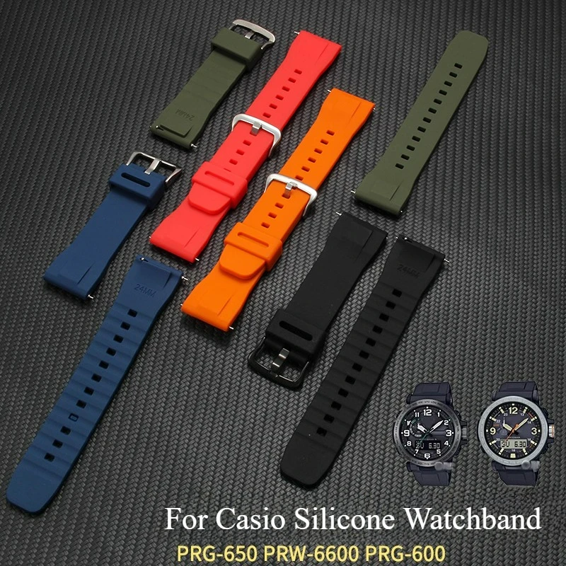 24mm Blue Green Black Silicone Strap for Casio Pro Trek 5497 Watch Reinforced Folding Clasp AntiSlip Texture Design Watchband