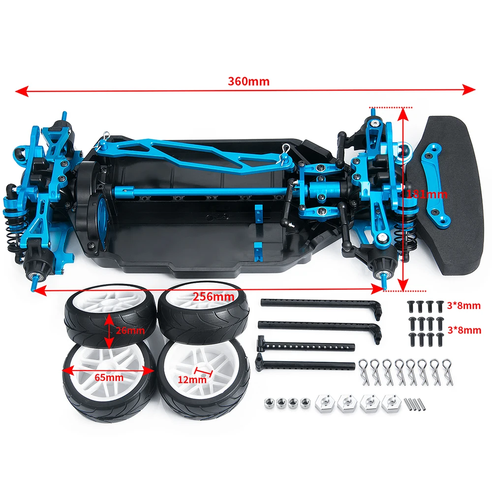 AXSPEED Metal Alloy & Plastic Wheel Rims Shock Absorbers Frame Kit for Tamiya TT02 1/10 RC Remote Control Drift Car DIY Parts
