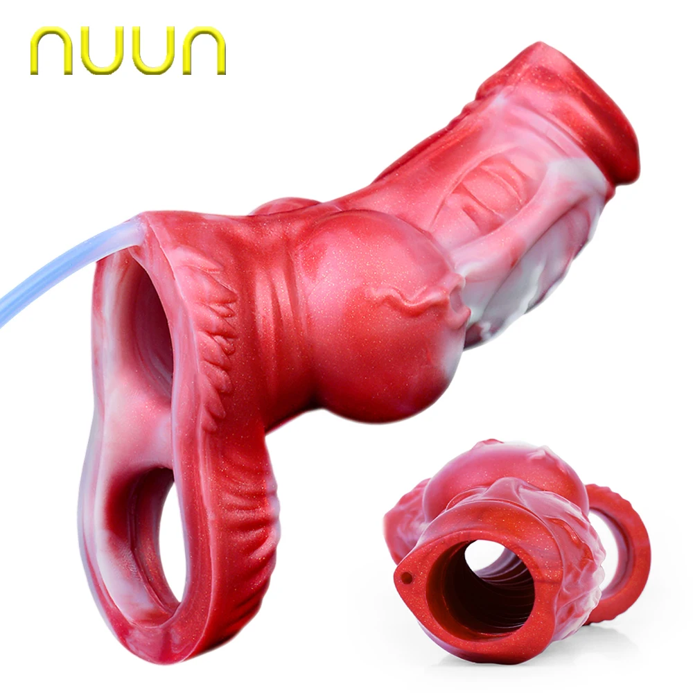 NUUN القضيب المكبر ل كبير سيليكون خاتم الديك مقاس موسع كم رذاذ الماء عقدة كبيرة دسار غمد مثير ألعاب جنسية للرجل