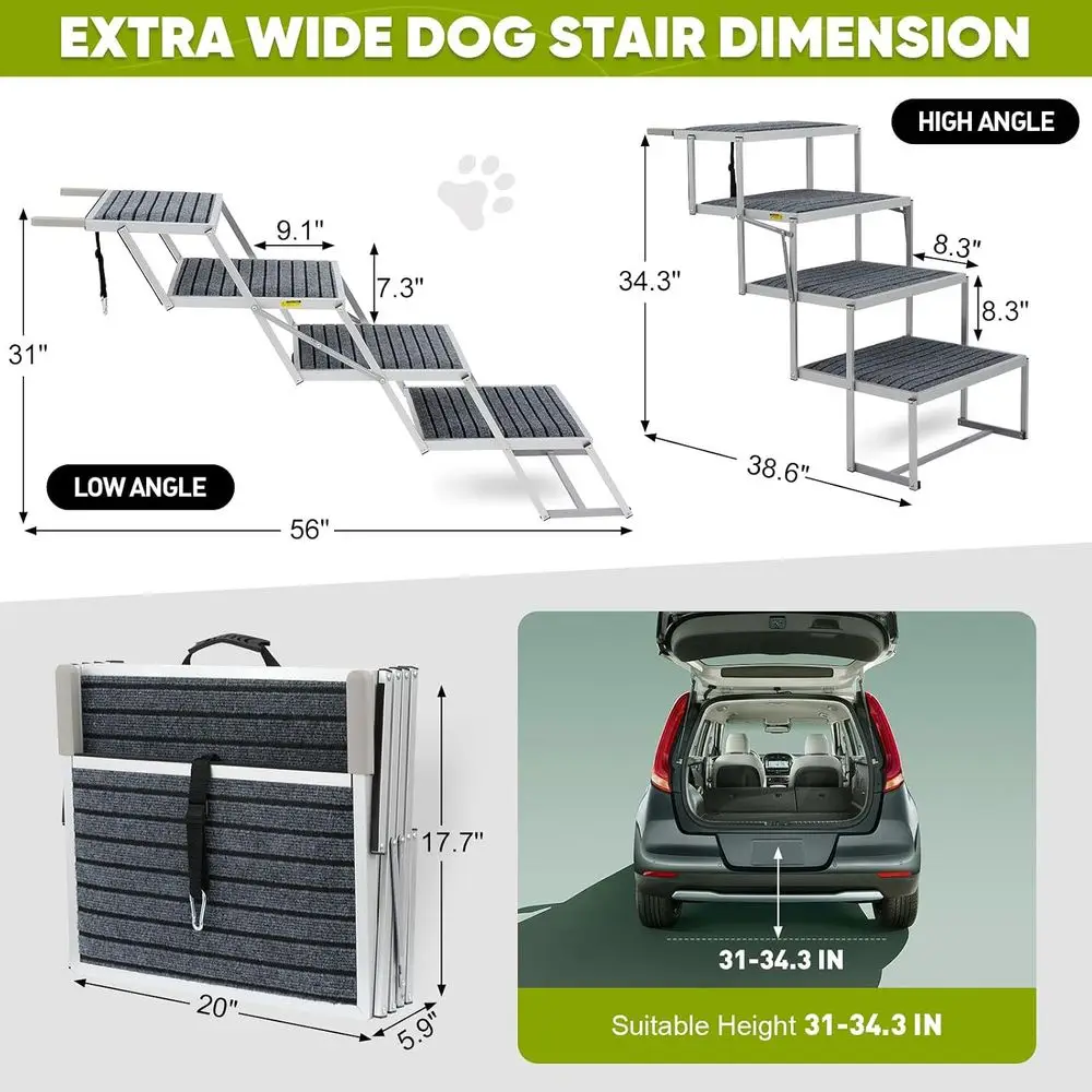 Extra-Wide 4-Step Pet Stairs for Large Dogs with Non-Slip Rug and Support Bars