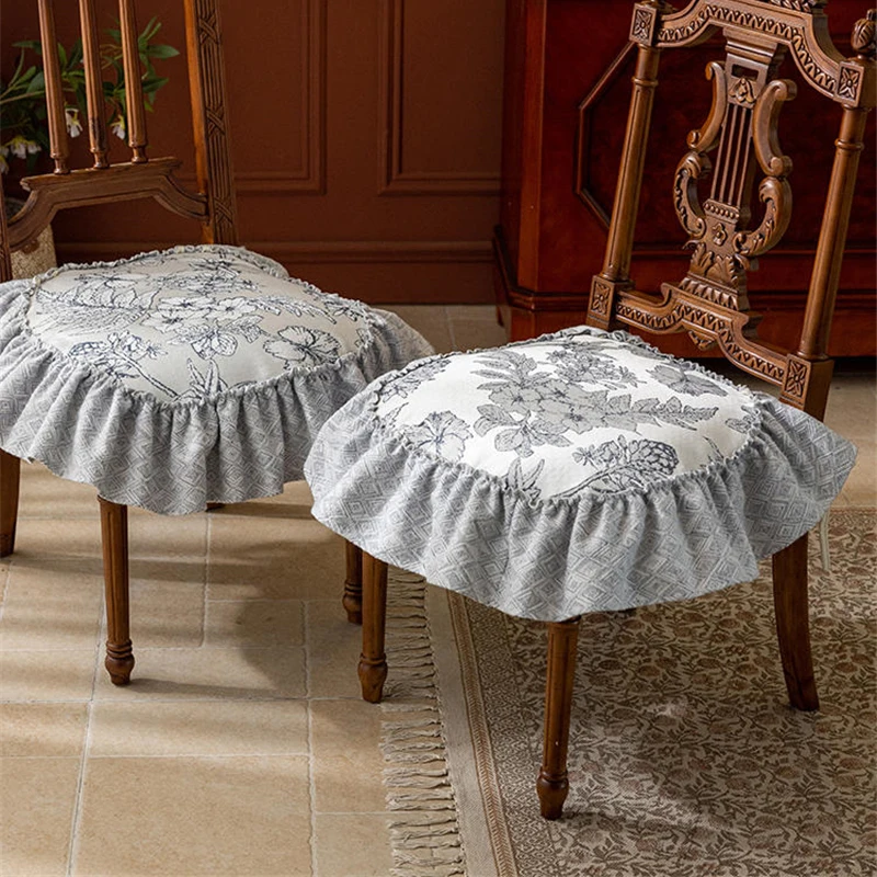 European Chair Cover Cushion Light Color Home Non-slip Seat Cushion Elegant Plant Printed Grey Diningchair Decortive Cushion