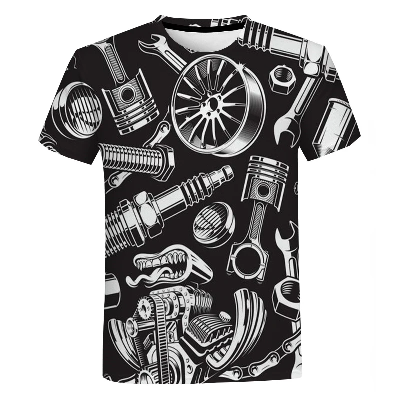 Mechanical Pattern T-shirt 3D Printing T Shirt For Men Locomotive Style Street Wear Summer Fashion Clohtes Short Sleeve Tees