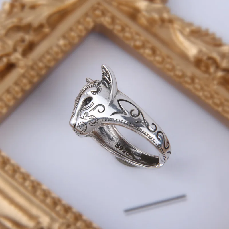 Thai Silver Fox Mask Ring For Female Charm Attracting Love Rings Personality Japanese Cat Face Fox Jewelry Ring KOFSAC