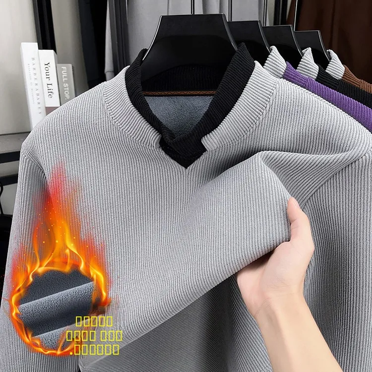 

Мужской вязаный свитер в повседневном стиле с круглым вырезом, простой, модный, из шерстяной пряжи, удобный, с длинным рукавом