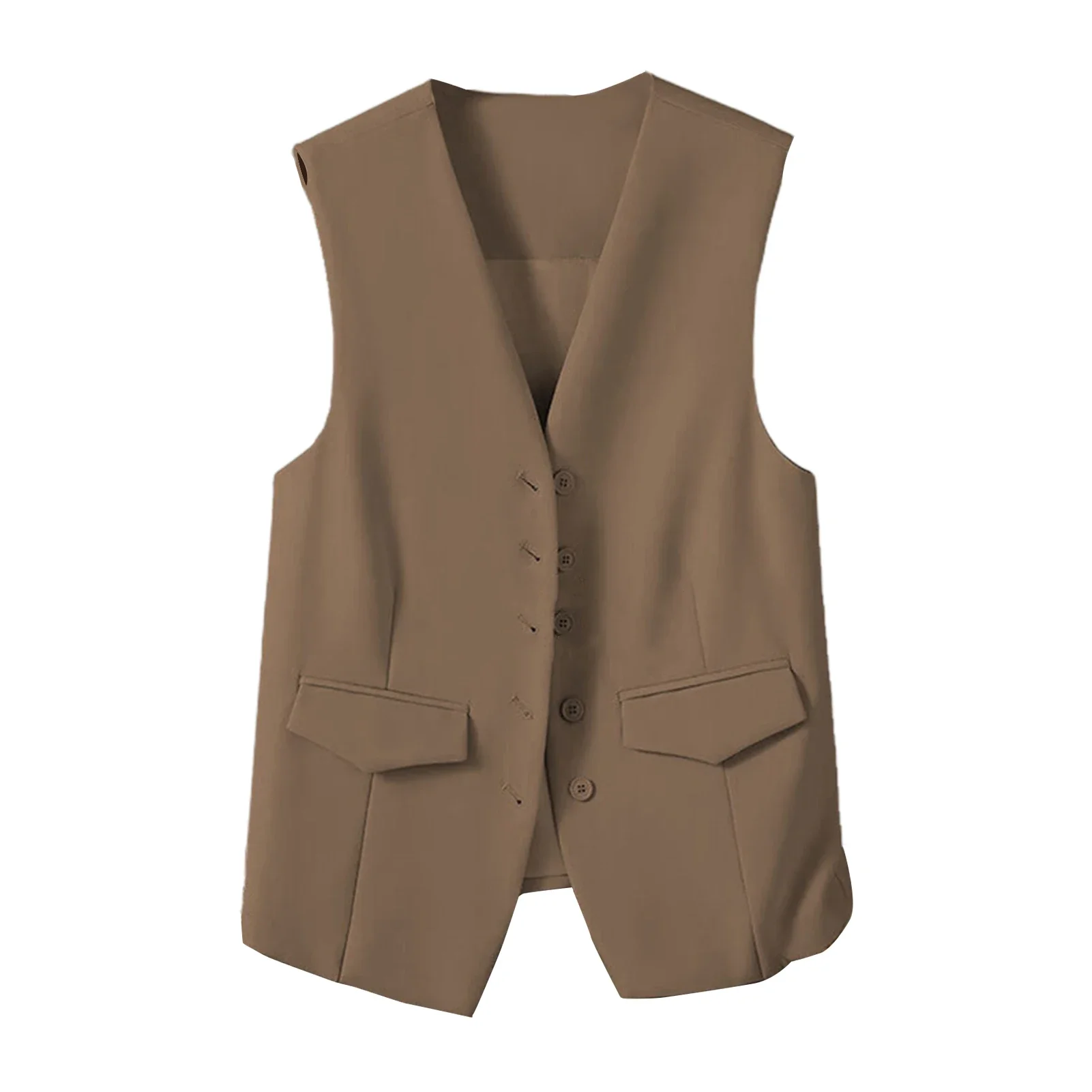 2024 Autumn Women Suit Vest Elegant V Neck Business Vest Sleeveless Waistcoat For Office Commute Style Solid Single-Breasted