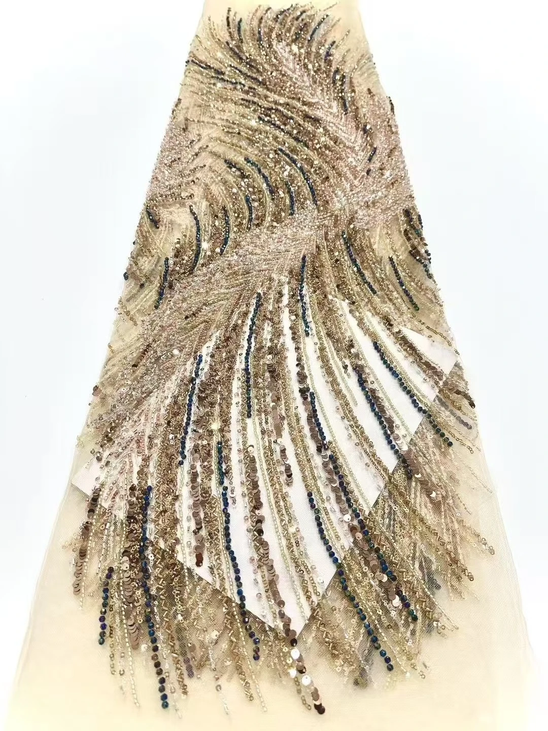 

2025 African Nigerian High-Quality Sequins Embroidery Tulle Lace Fabric Sewing Beads Stone for Prom Dresses DP0395 5 Yards