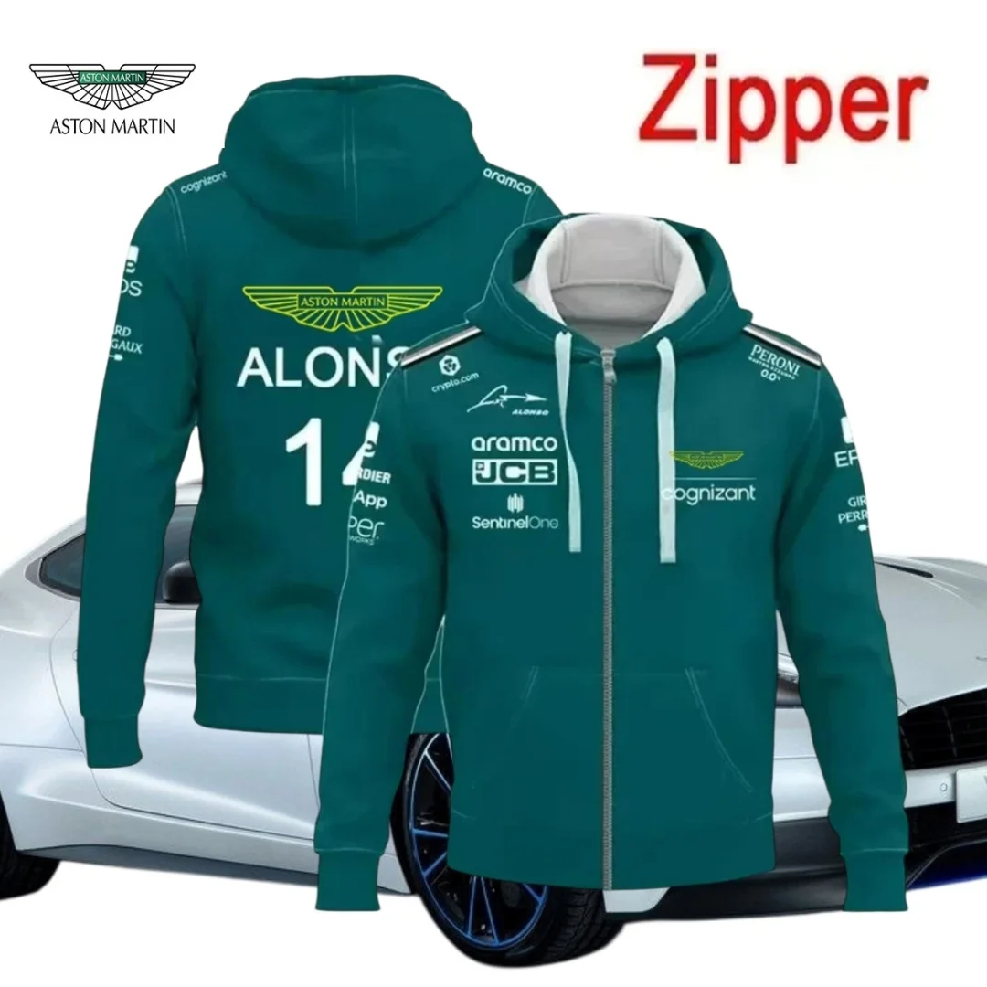 

Aston Martin Fernando Alonso 14 Zip-up Hooded Sweatshirt for Men and Women, Casual and Fashionable, Racing Driver, Spring and Au
