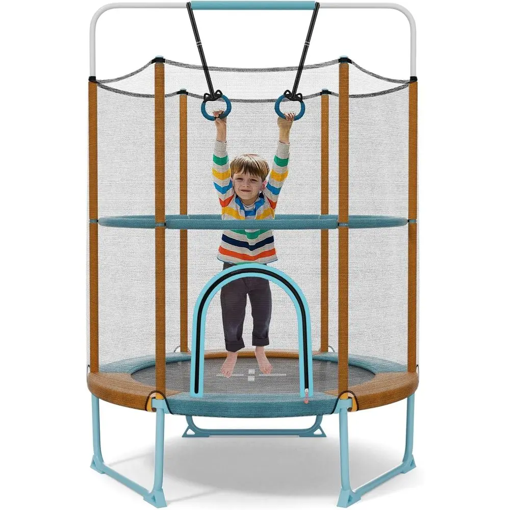 3-in-1 Kleinkinder-Trampolin mit Turnstange, Ringen und Sicherheitsnetz für drinnen/draußen