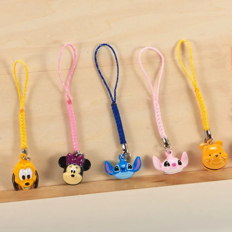 Disney Cartoon Character Cartoon Bell CharmHandmade DIY Cute Mobile Phone Lanyard  Cartoon Stitch Mickey Minnie Backpack Pendant