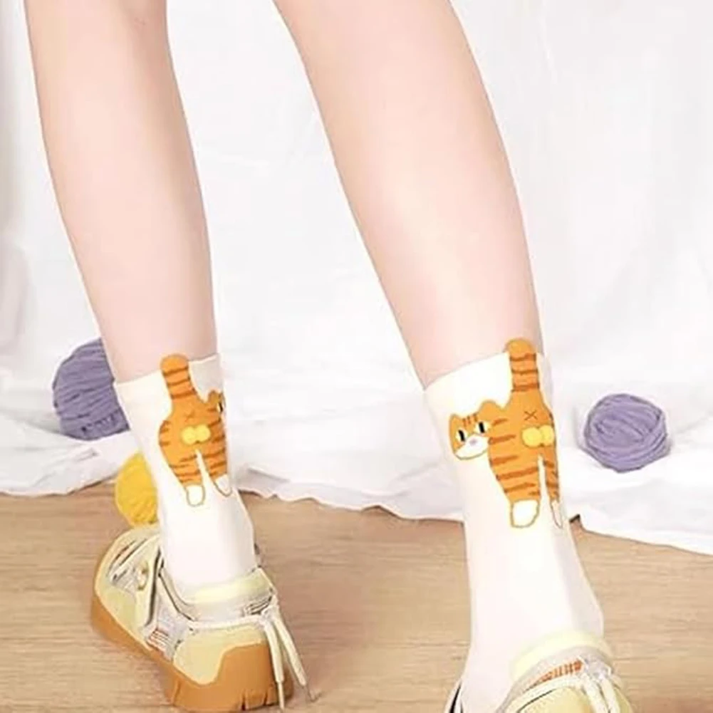 

2 шт., носки с милым котом, дышащие носки с мультяшными животными, носки средней длины с изображением кота, новые подарки для любителей кошек
