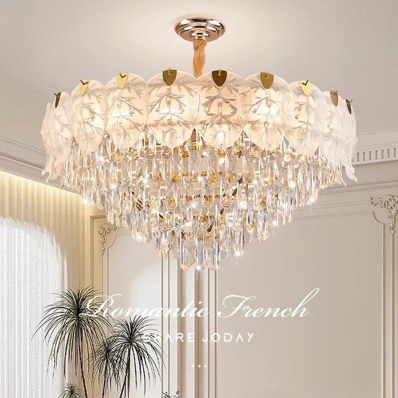 

New light luxury French cream style living room lamp modern simple crystal chandelier