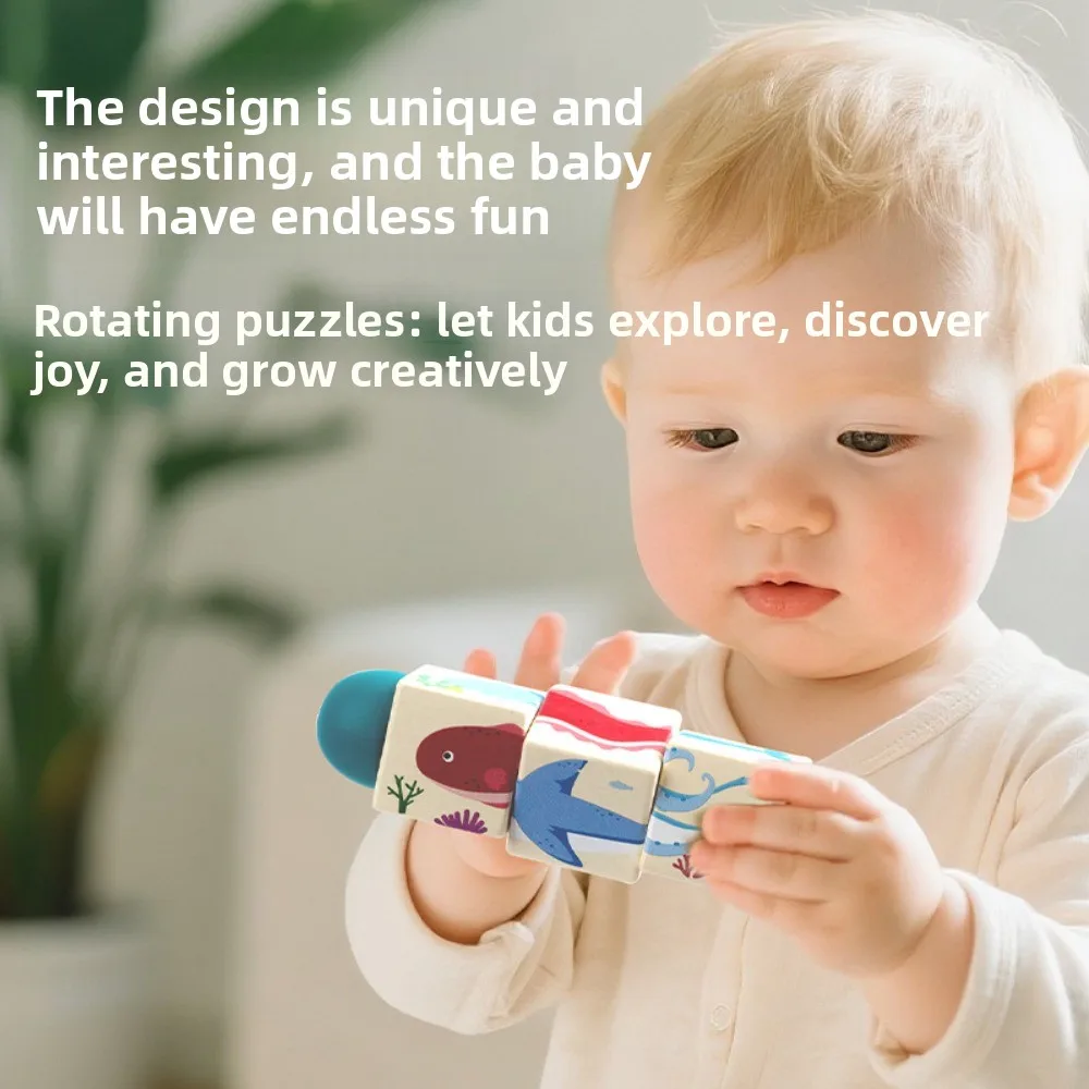 Giocattolo educativo del puzzle di rotazione degli animali in legno Giocattolo educativo Blocchi di puzzle rotanti del fumetto Afferrare i blocchi di costruzione