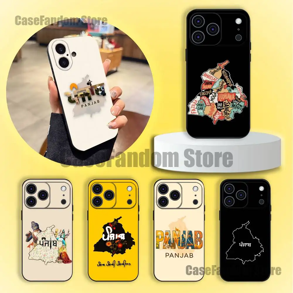 

ART Punjab Map Phone Case For iPhone 17,16,15,14,13,12,11,Pro,Max,Plus Black Soft Cover