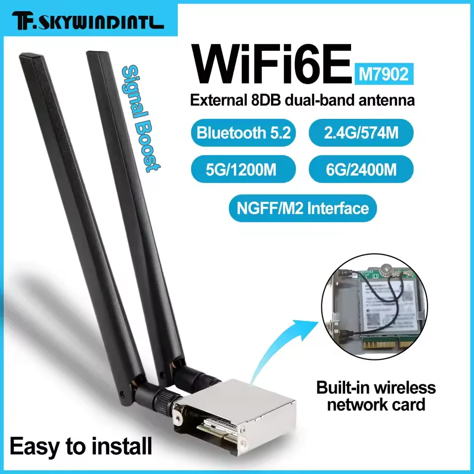 Wifi Module MT7902 Wifi 6E Network Card M.2 NGFF Wireless Adapter Bluetooth 5.2 Tri-Band 802.11AX/AC Wi-fi for Windows 10 11