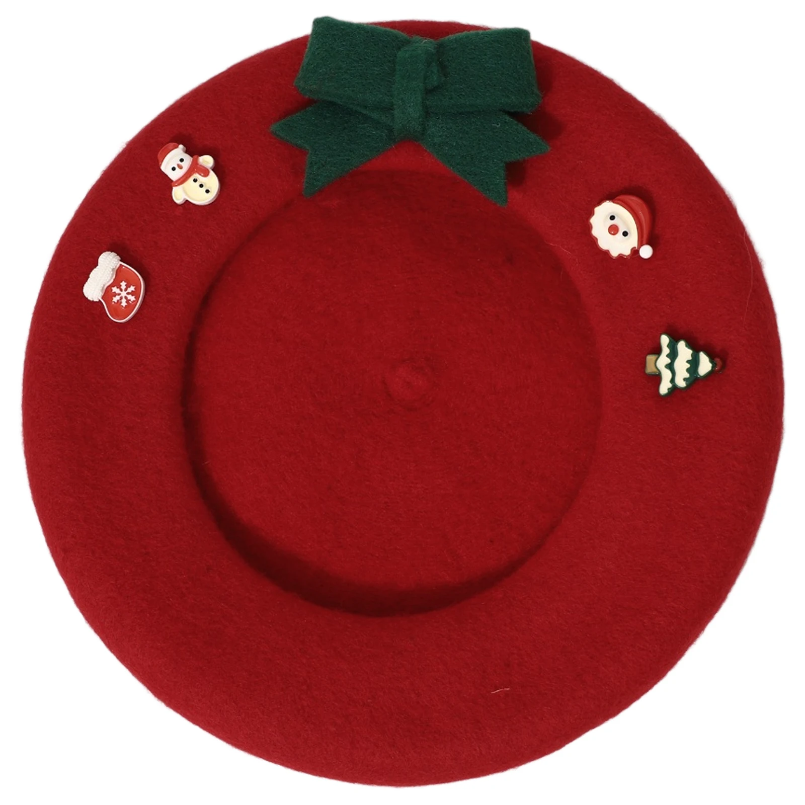 Christmas Beret Hat French Beret Cap Wool Beanie Cap Xmas Tree Santa Claus Headwear Holiday Party Cosplay Costume Accessories
