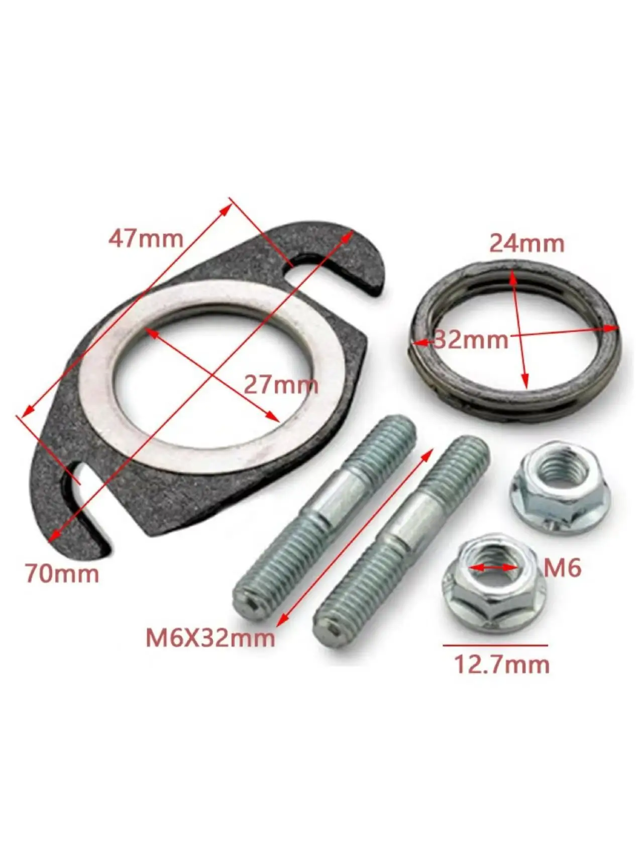 Exhaust Gasket & Fastener Kit Graphite Muffler Seals With Bolts Nuts for Yamaha 2T 50cc 2‑Stroke Scooter Replacement Parts