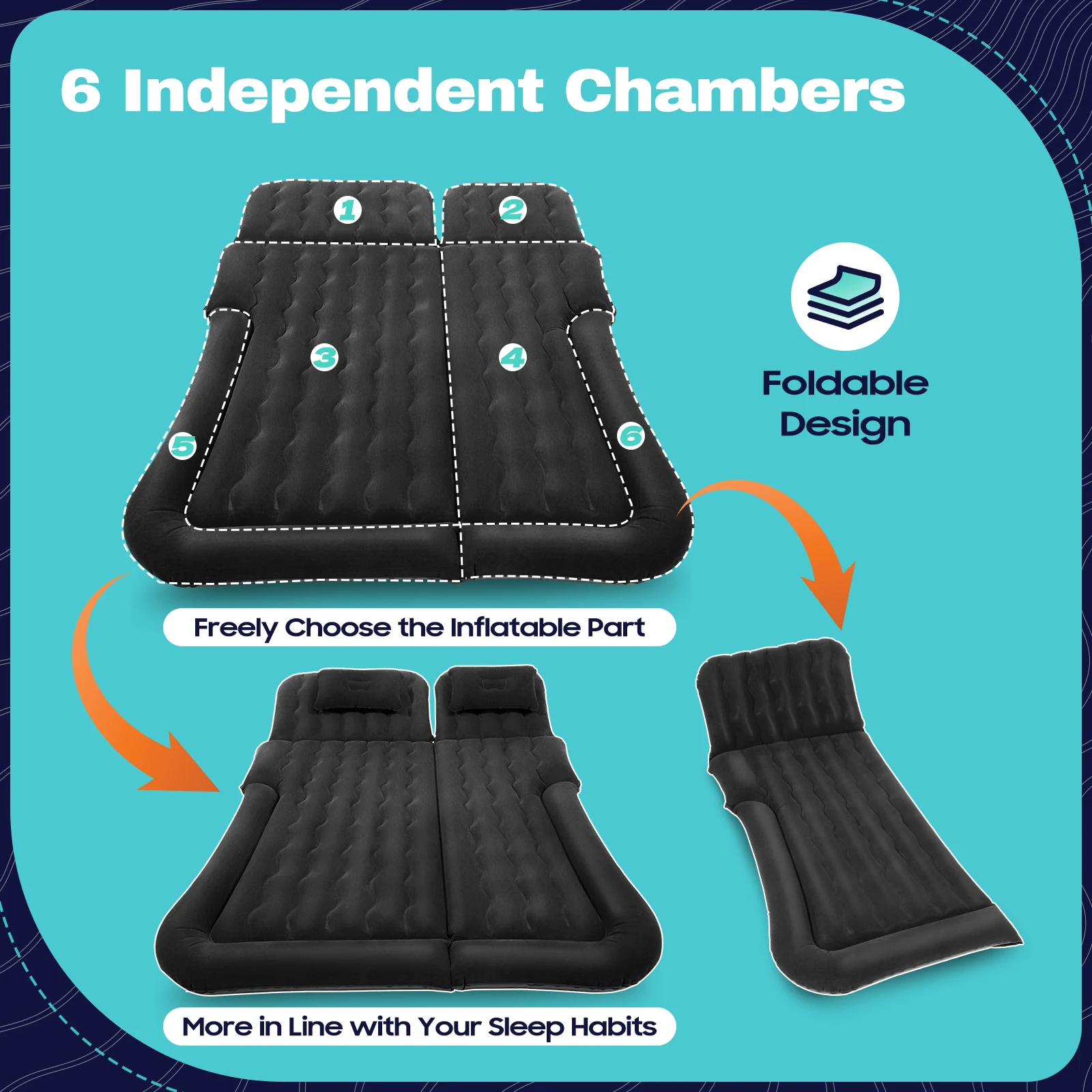 

Anti-slip Waterproof Inflatable Mattress Flocking Air Mattress 6 Chamber 1.7*1.2m Outdoor Sleeping Equipment Air Pump Included