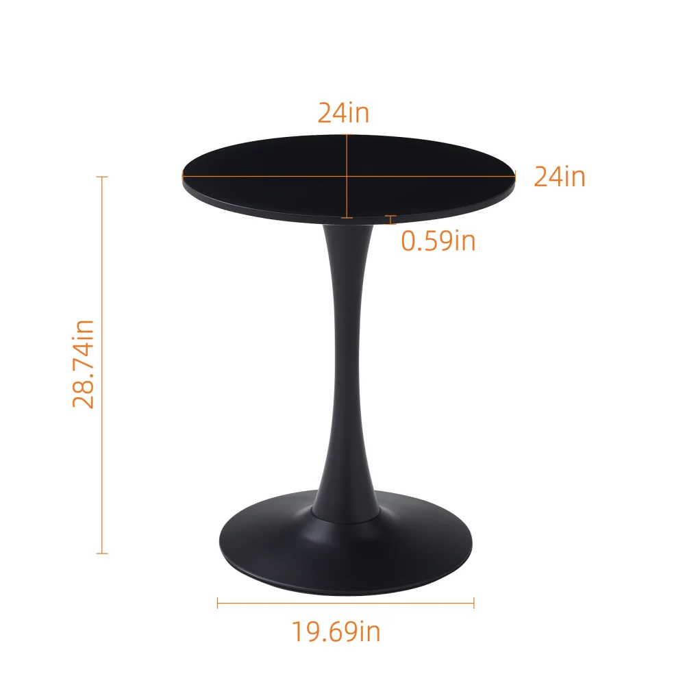 24 Inch Black Round Dining Table, Mid Century Modern Table with MDF Tabletop & Matte Spray Painted Iron Base, Multi-use Oval Coffee Table for Small Kitchen Living Room