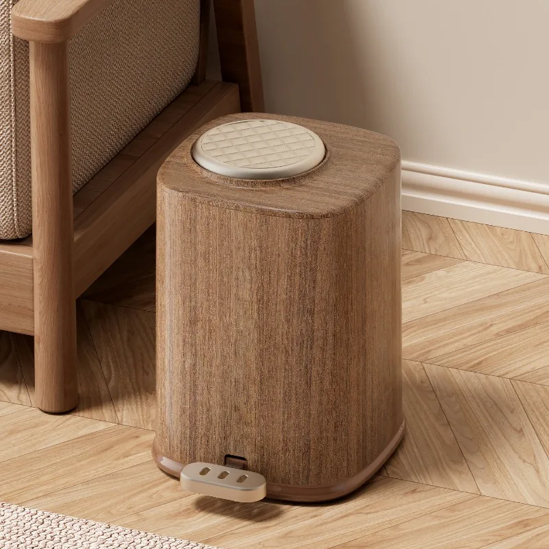 Vintage Walnut Color Trash Can Large Capacity Bathroom Waste Bin Stylish Living Room Garbage Bin Durable Kitchen Wastebasket