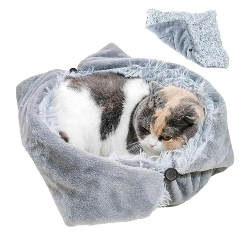 Plush Kitten Pad Convertible Pet Mat Cute Warm Pet Bed Mat Cover Cat Dog Soft Blanket Warming Cat Bed Mat Washable Pet Supplies