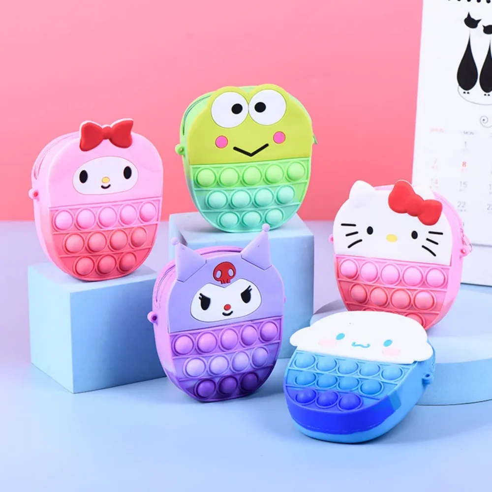 Sanrio Melody monedero dibujos animados Kuromi Cinnamoroll POP amasado descompresión alivio del estrés juguetes lindo bolso de mensajero regalos para niños