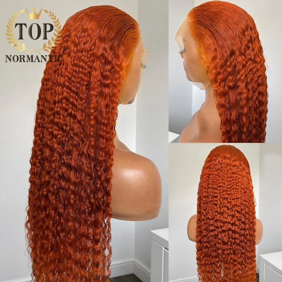 Topnormantic Orange Color Deep Curly Wigs for Women 13x6 Lace Front Wig Preplucked Brazilian Human Hair Transprarent Lace Wigs