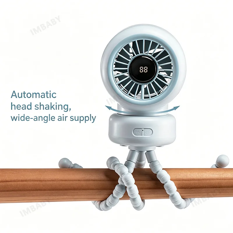 New 3600mAh Baby Stroller Fan Mini Portable Outdoor 3 Speed Flexible Octopus Fan Tripod Clip on Handheld Fan for Stroller Crib