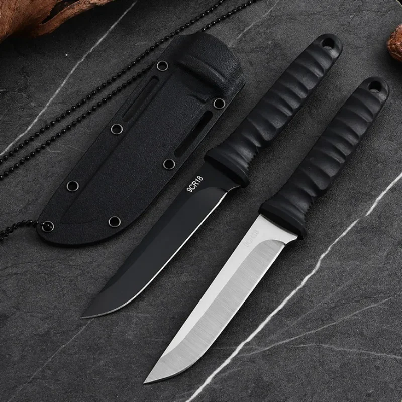 New Outdoor 9CR18 Steel Tactical Straight Knife,Camping Self-Defense Survival Necklace Knife, Multifunctional Portable EDC Knife