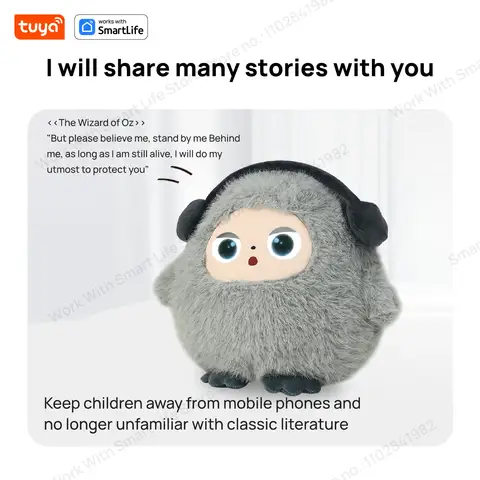 Tuya Smart AI Plush Robot, Voice Interactive E-Pet, Dynamic LED Eyes Companion Toy, USB Rechargeable, Present for All Ages