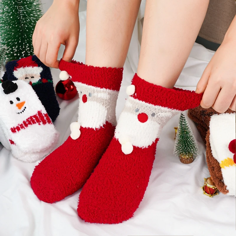 Chaussettes de Noël en velours pour femmes, cadeaux de Noël drôles, Kawaii, mignon, coton, mode, épais, 1 paire