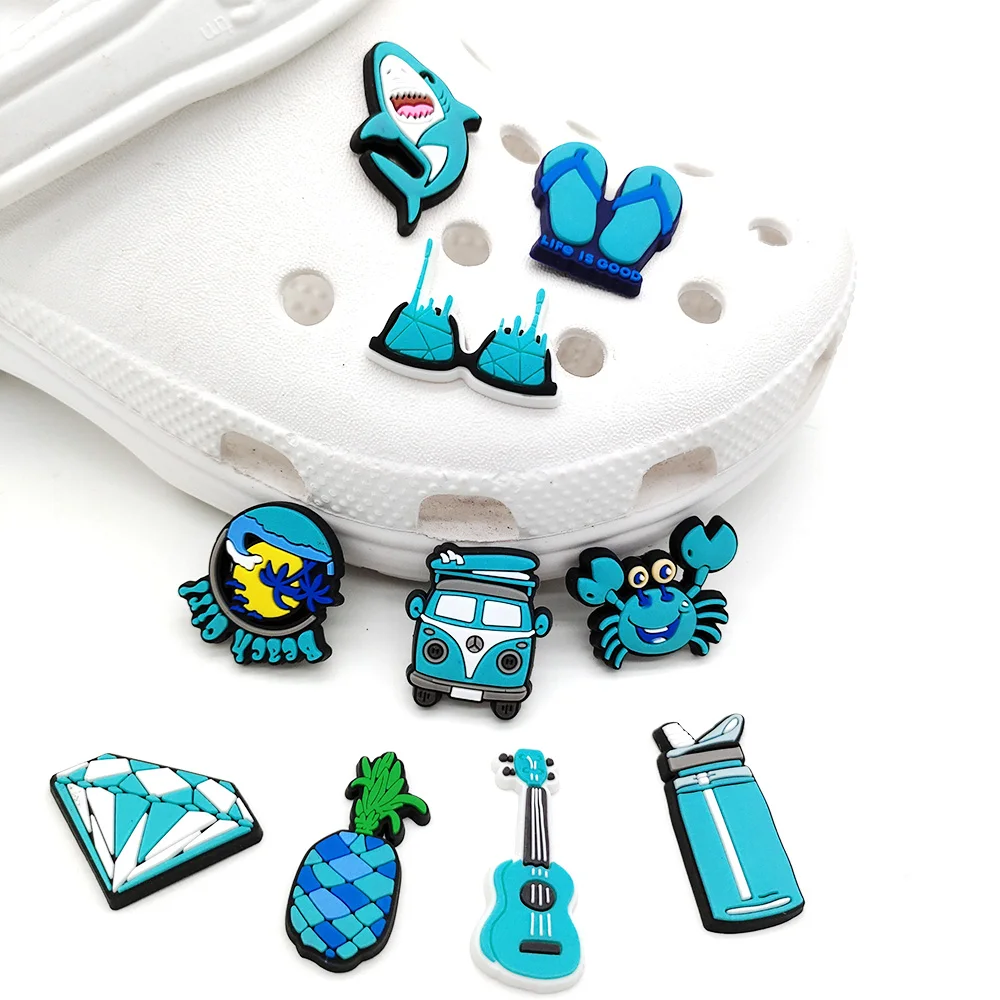 Blue Cool Shark Shoe Charms for Clogs Sandals Decoration Shoe Accessories Charms for Friends Gifts