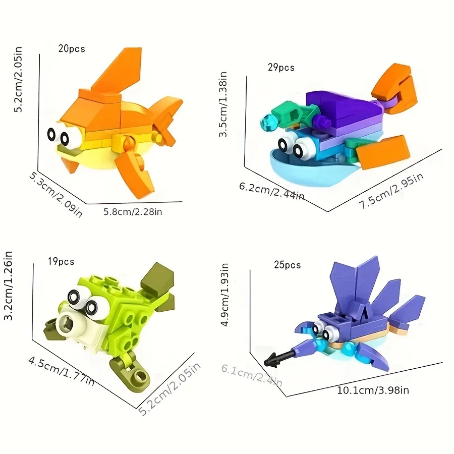 12 Marine Animal world series self-assembled building blocks Dolphin tuna octopus crab clownfish model table decoration