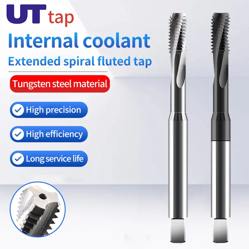 Carbide Tap DIN Standard Spiral Fluted Tap Extended Internal Coolant For Blind Hole Tapping For Aluminum/Steel 1PCS M3-M18 6HX