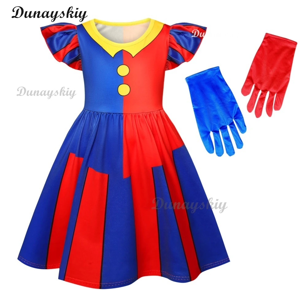 2024 Anime Pomni The Amazing Digital Circus Cosplay Costume Children Jumpsuit Halloween Suit Purim Kids Costume Cartoon Cos