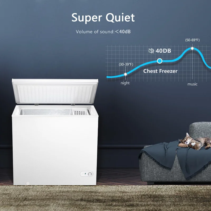 R.W.FLAME チェストフリーザー 7.0立方フィート、ディープフリーザー、温度調節可能、省エネ、上開きコンパクト冷凍庫