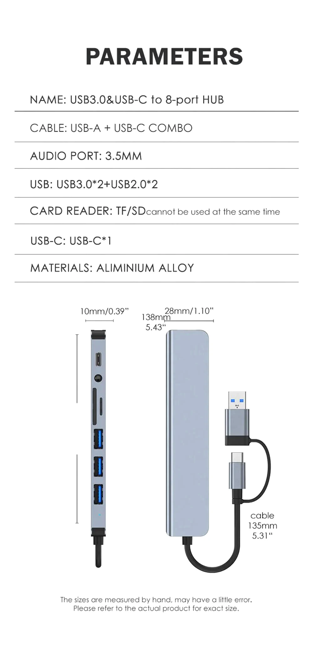 8-In-2 Port USB C Expander USB 3.0 Hub Type C Splitter Type C Dock Multiport 7 Port Adapter USB Expander For Xiaomi Phone Tablet