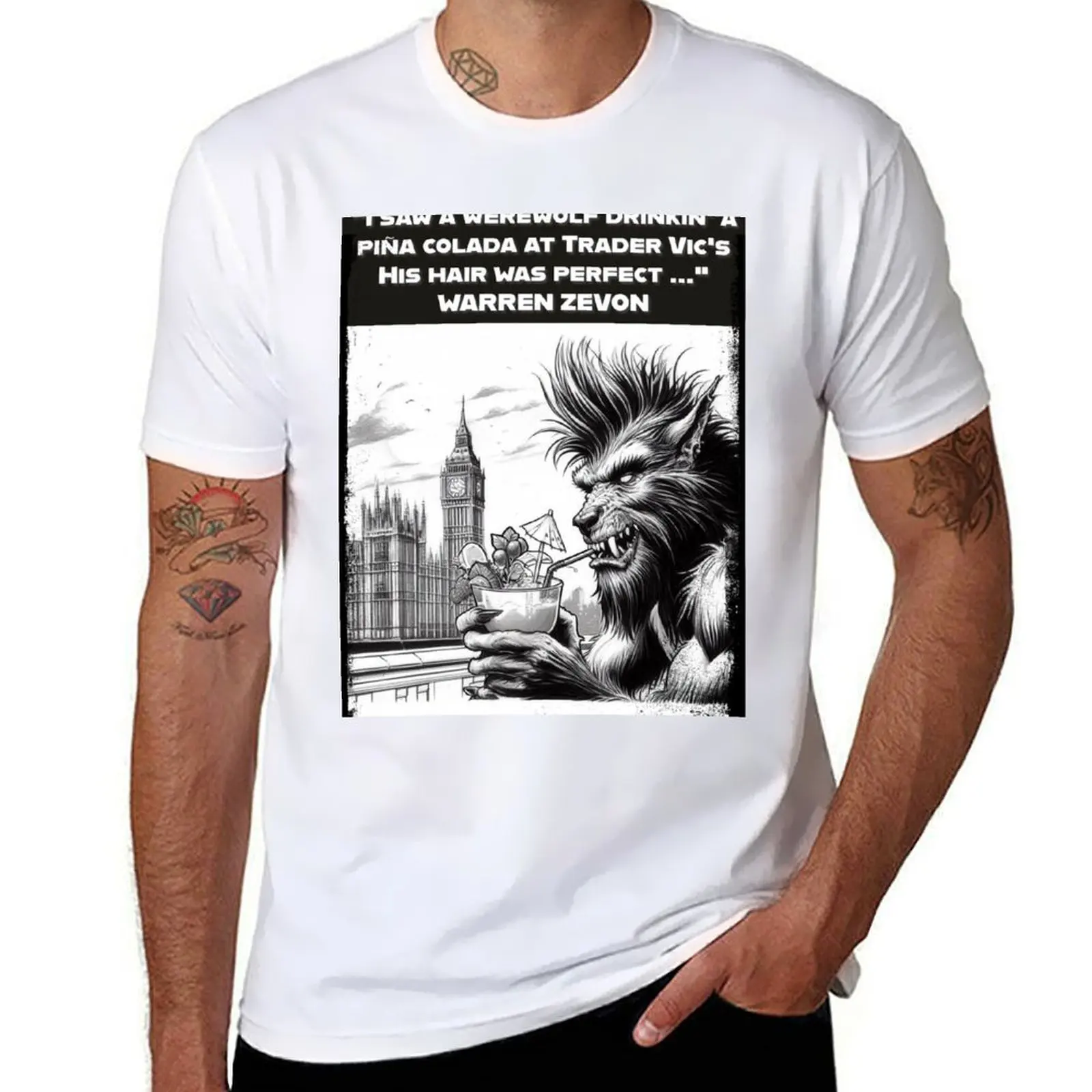 

Warren Zevon: Werewolves of London lyrics inspired T-Shirt man t shirt summer funny t shirts cotton T-Shirt