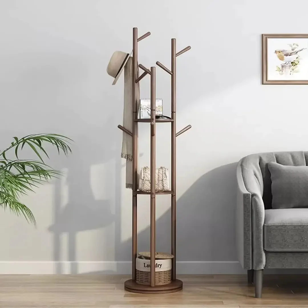 Rotatable Coat Rack,Floor Household Shelf,Solid Wood Frame standing coat rack,Living Room Entrance Bedroom Riser Hanging Rack