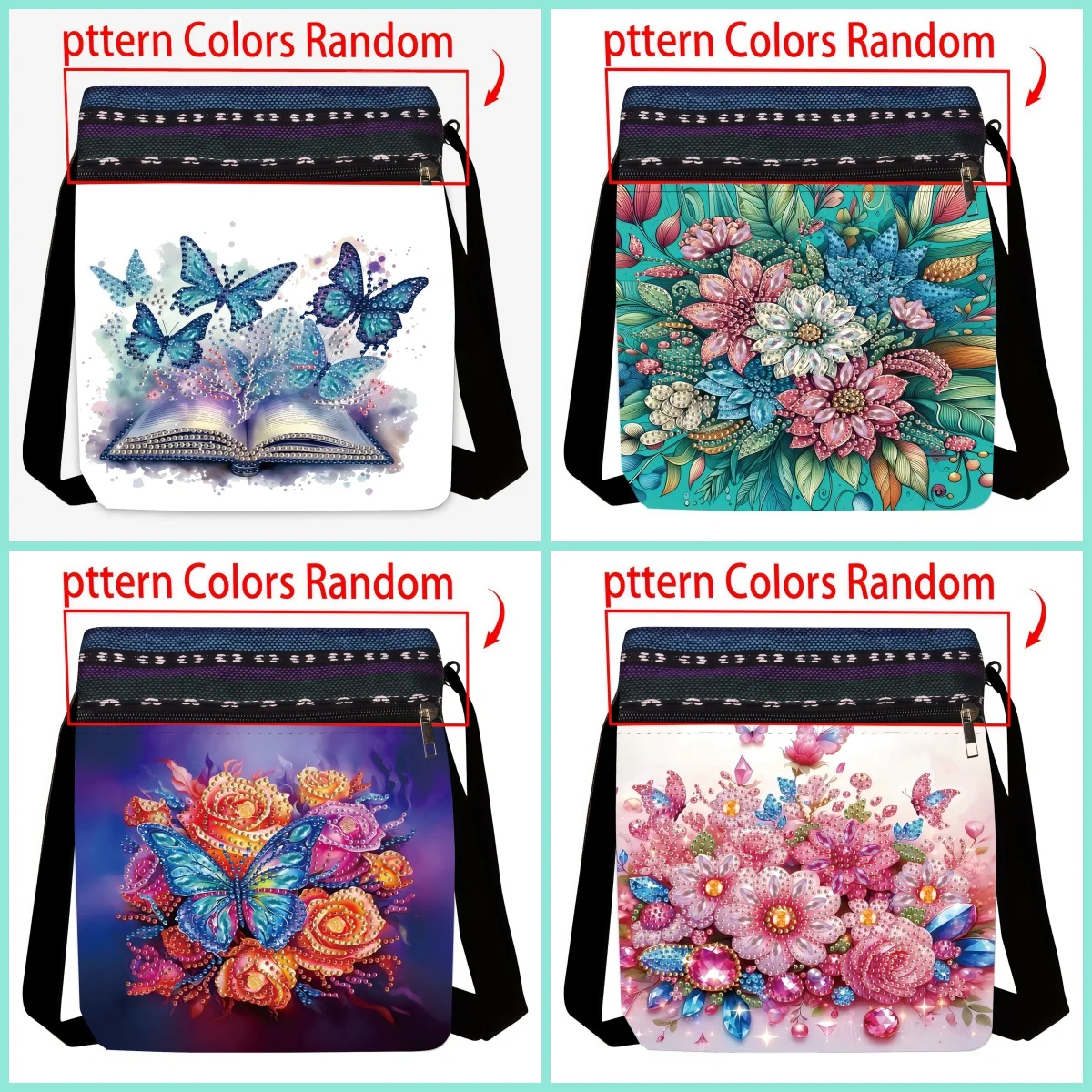 1 Piece Diamond Painting set, Messenger bag, Butterfly pattern, canvas Material, lipstick, key storage, Thanksgiving gift
