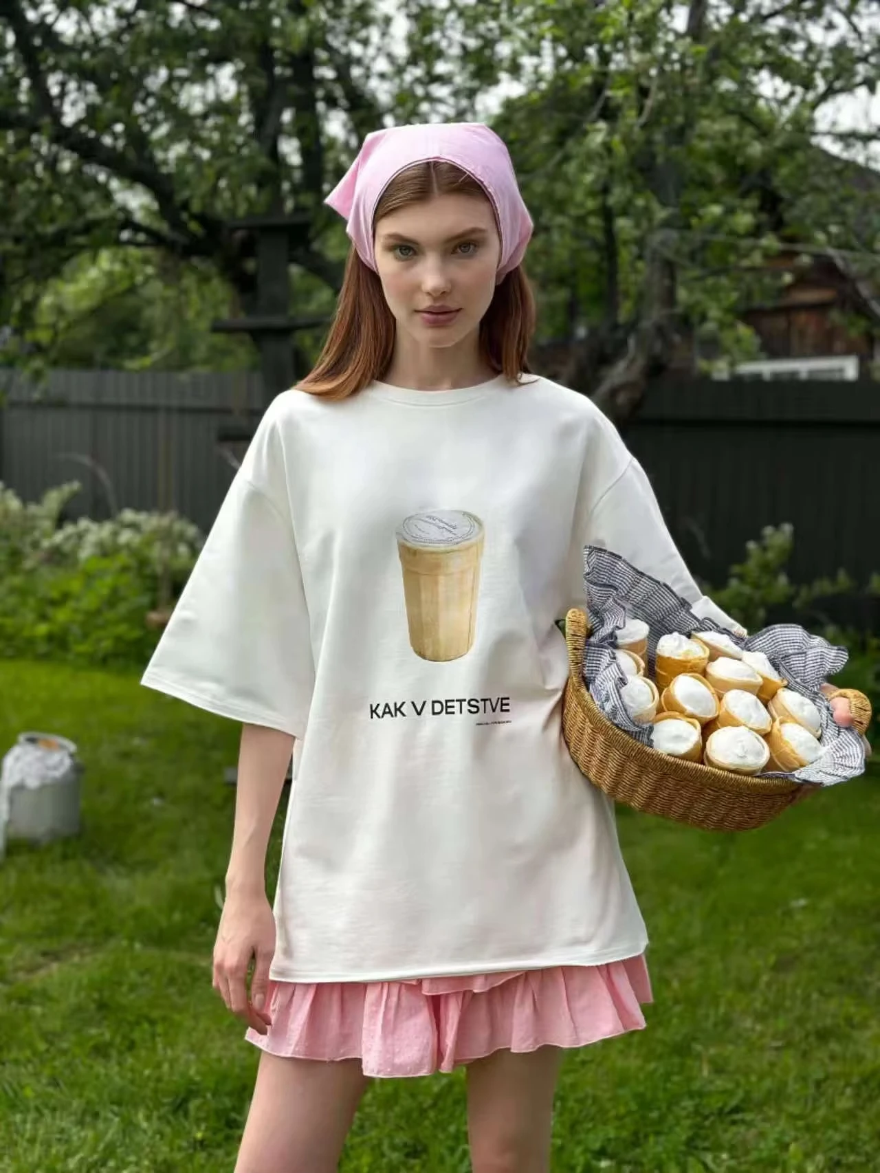 

Russian Sweet Food Print Cotton Casual Short Sleeve Loose Women's Tshirt Short Sleeve O Neck Tshirt 2025 Tees Aesthetic Clothes