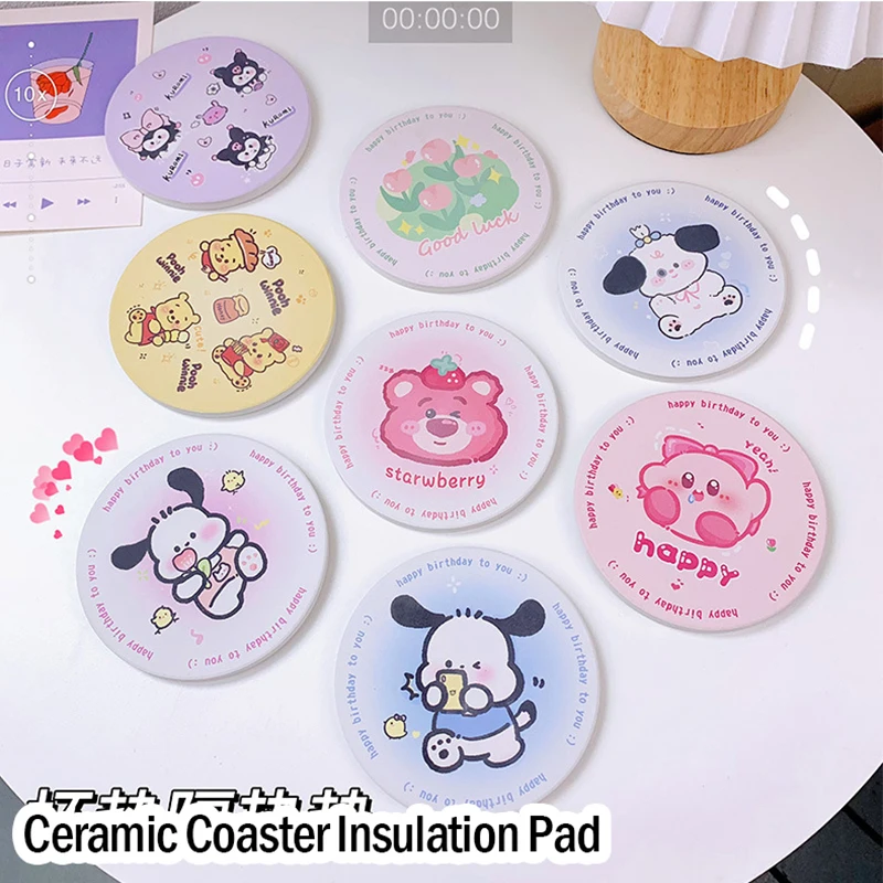 Sanrio Ceramic Coaster Kuromi Cinnamoroll Heat Cushion Table Mat Anti-Scalding Heat Resistant Household Tea Cup Mat Bowl Mat