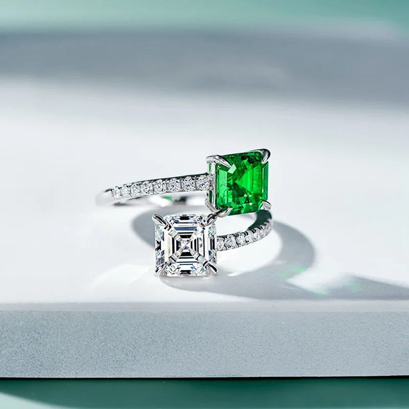 أزياء أربعة مخلب مربع رائعة الزركون مفتوحة خاتم الخطوبة للنساء الكورية هندسية لونين سحر مجوهرات اكسسوارات