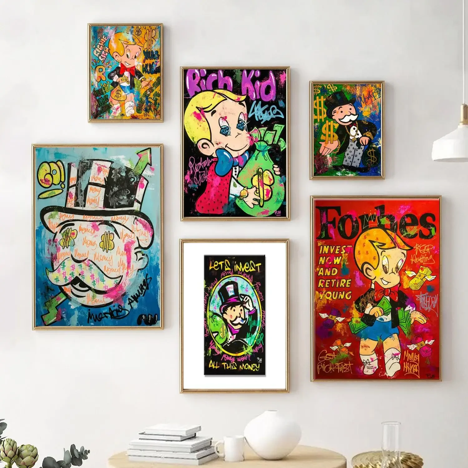 Street Graffiti Monopoly Art Painting Richie Rich Kids Monopoly Dollars Money Wall Art Canvas Posters Catoon Picture Home Decor